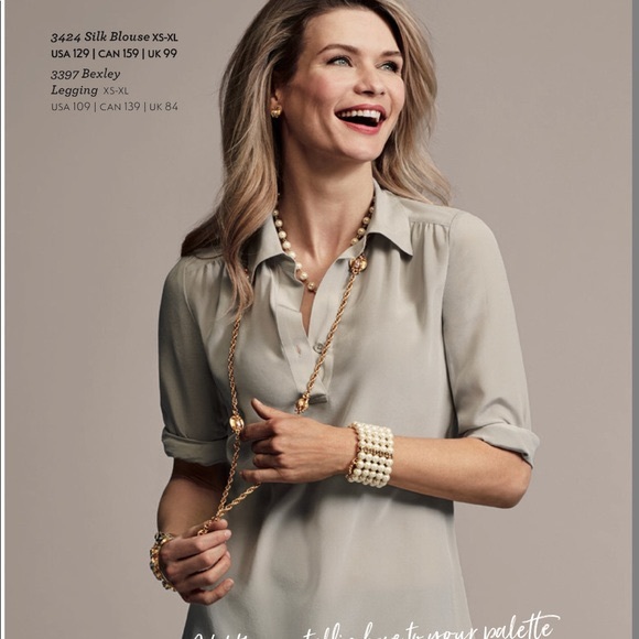 CAbi Tops - CAbi Tops 3424 Light Grey Silk Popover Blouse S